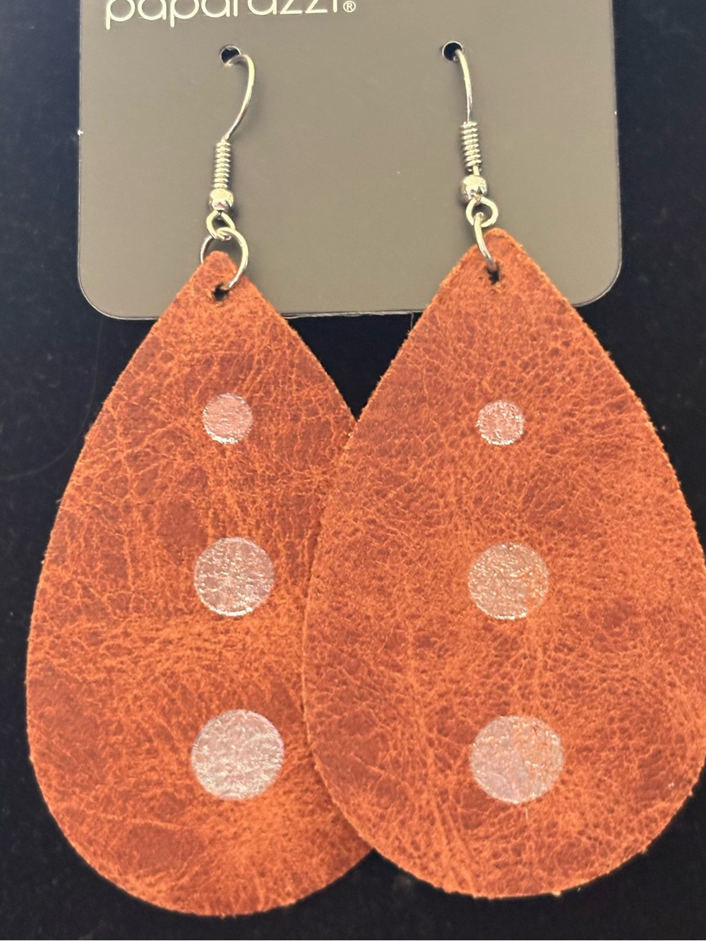 paparazzi Rust Brown Teardrop Earrings with Silver Dots